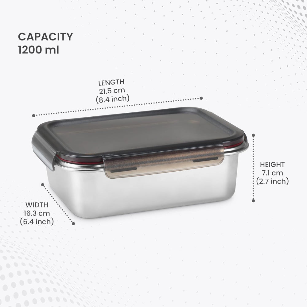 Milton Modulo Stainless Steel Rectangular Container with Lock Lid | Microwave & Oven safe | 1 Pc