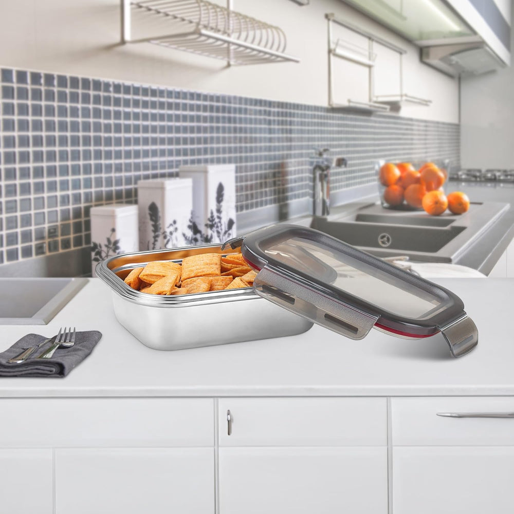 Milton Modulo Stainless Steel Rectangular Container with Lock Lid | Microwave & Oven safe | 1 Pc
