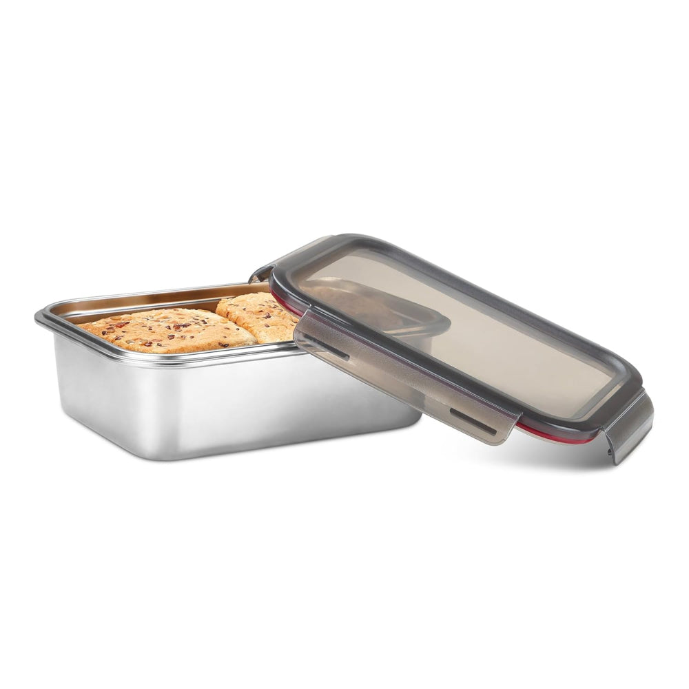 Milton Modulo Stainless Steel Rectangular Container with Lock Lid | Microwave & Oven safe | 1 Pc