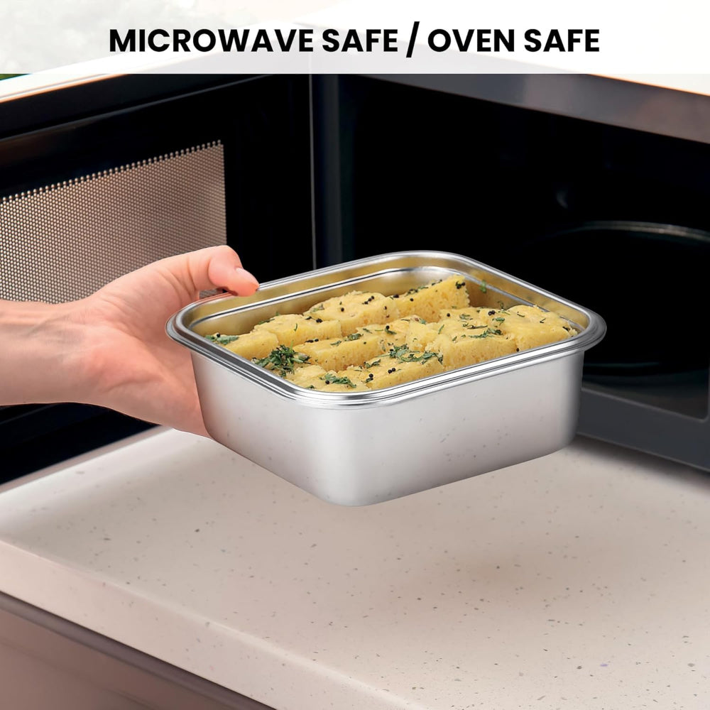 Milton Modulo Stainless Steel Rectangular Container with Lock Lid | Microwave & Oven safe | 1 Pc