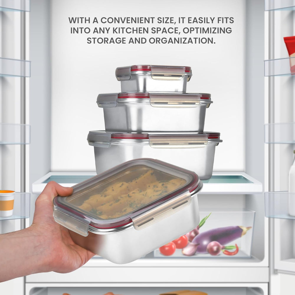 Milton Modulo Stainless Steel Rectangular Container with Lock Lid | Microwave & Oven safe | 1 Pc
