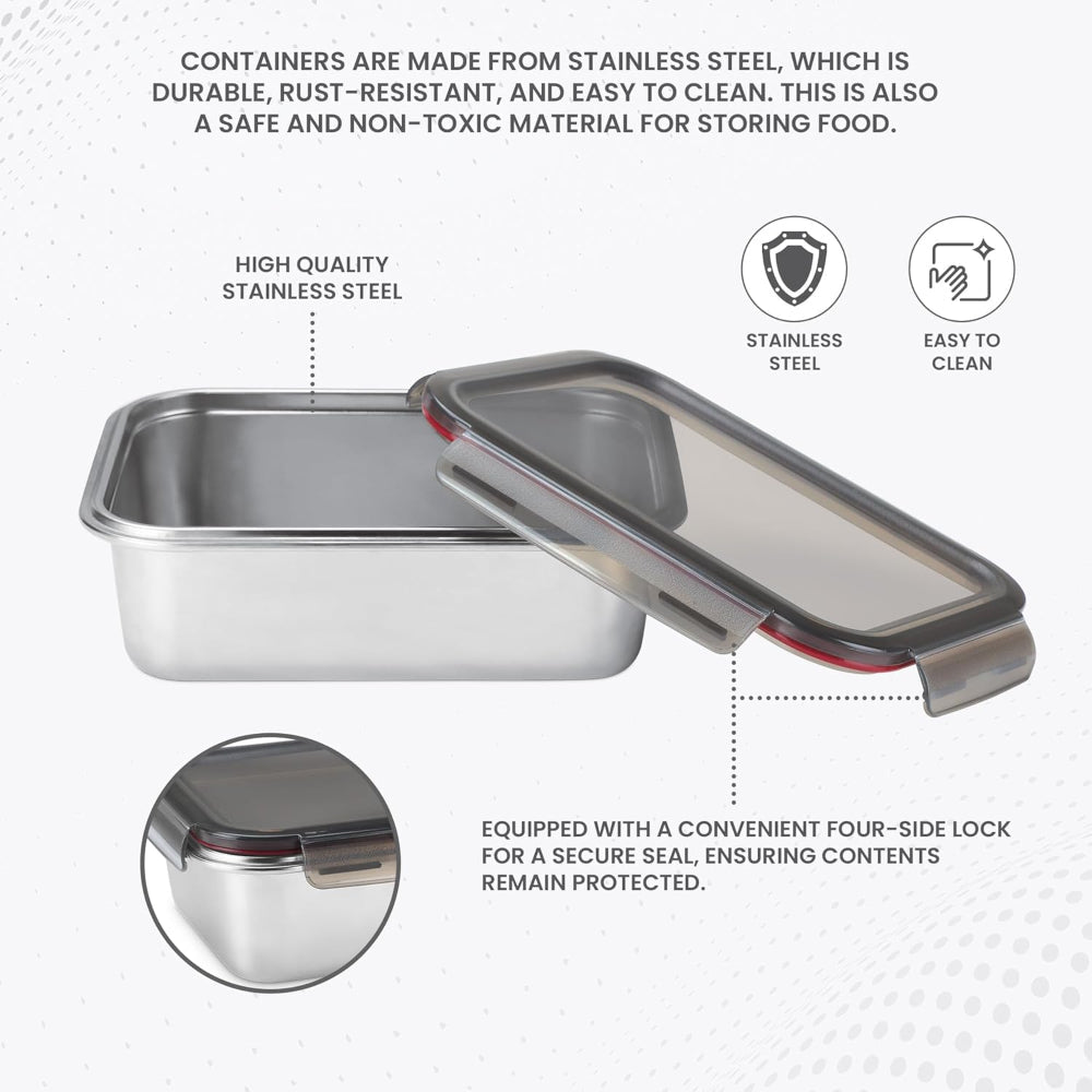 Milton Modulo Stainless Steel Rectangular Container with Lock Lid | Microwave & Oven safe | 1 Pc