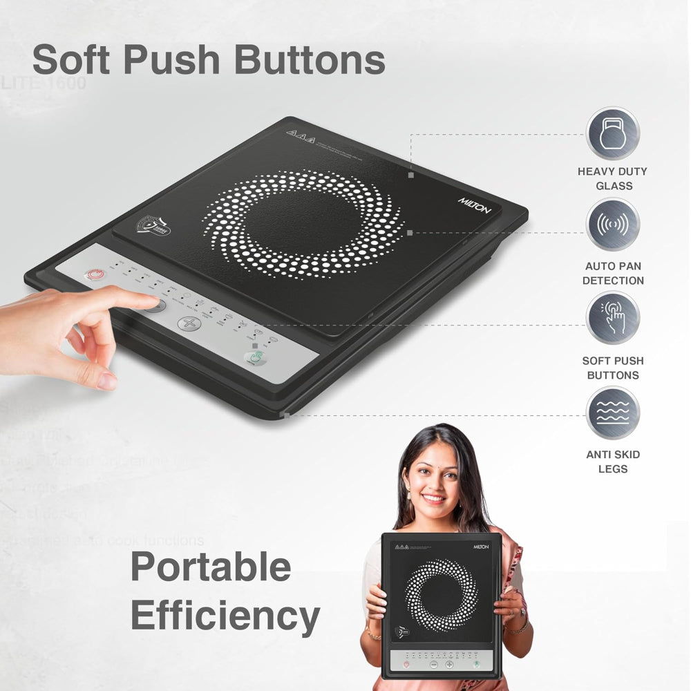 Milton Elio 14.0 1400 Watts Portable Induction Cooktop | 5KV Surge Protection | Black