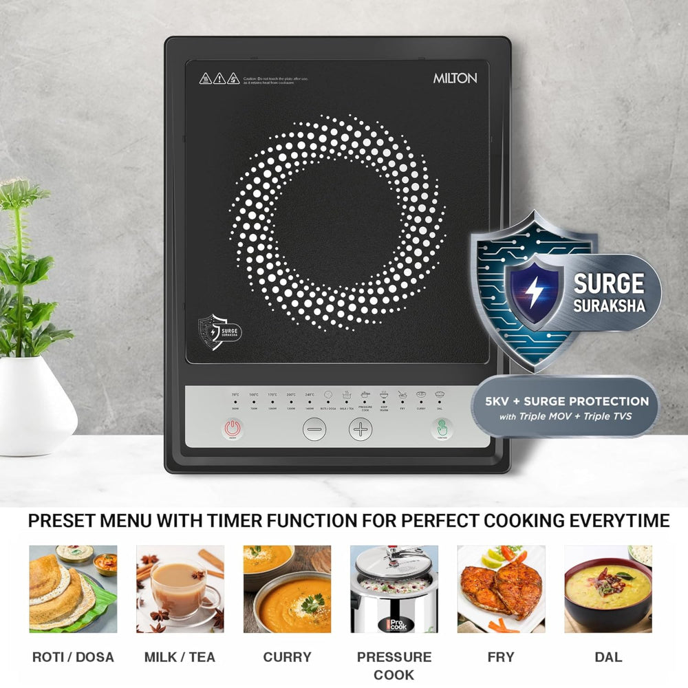 Milton Elio 14.0 1400 Watts Portable Induction Cooktop | 5KV Surge Protection | Black