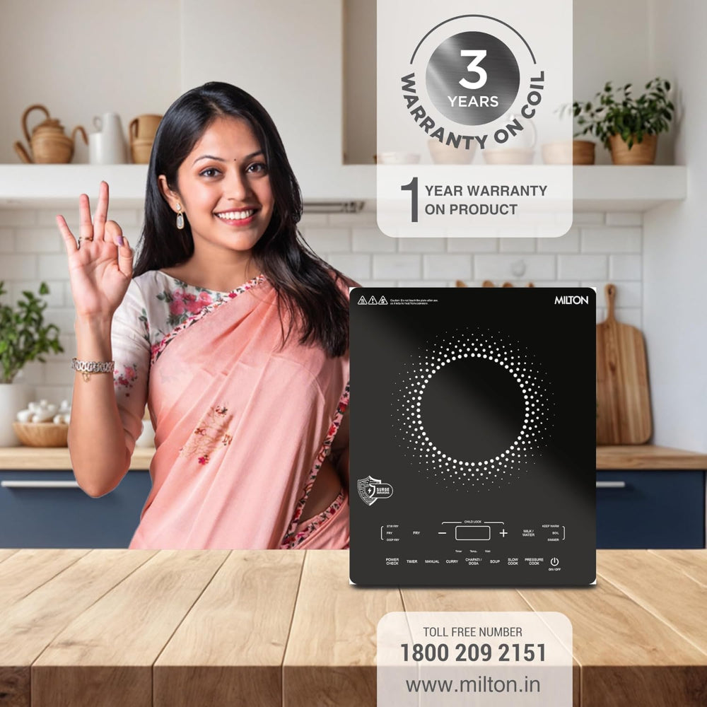 Milton Elio Elite 21.0 2100 Watts Portable Induction Cooktop | 5KV Surge Protection | Black
