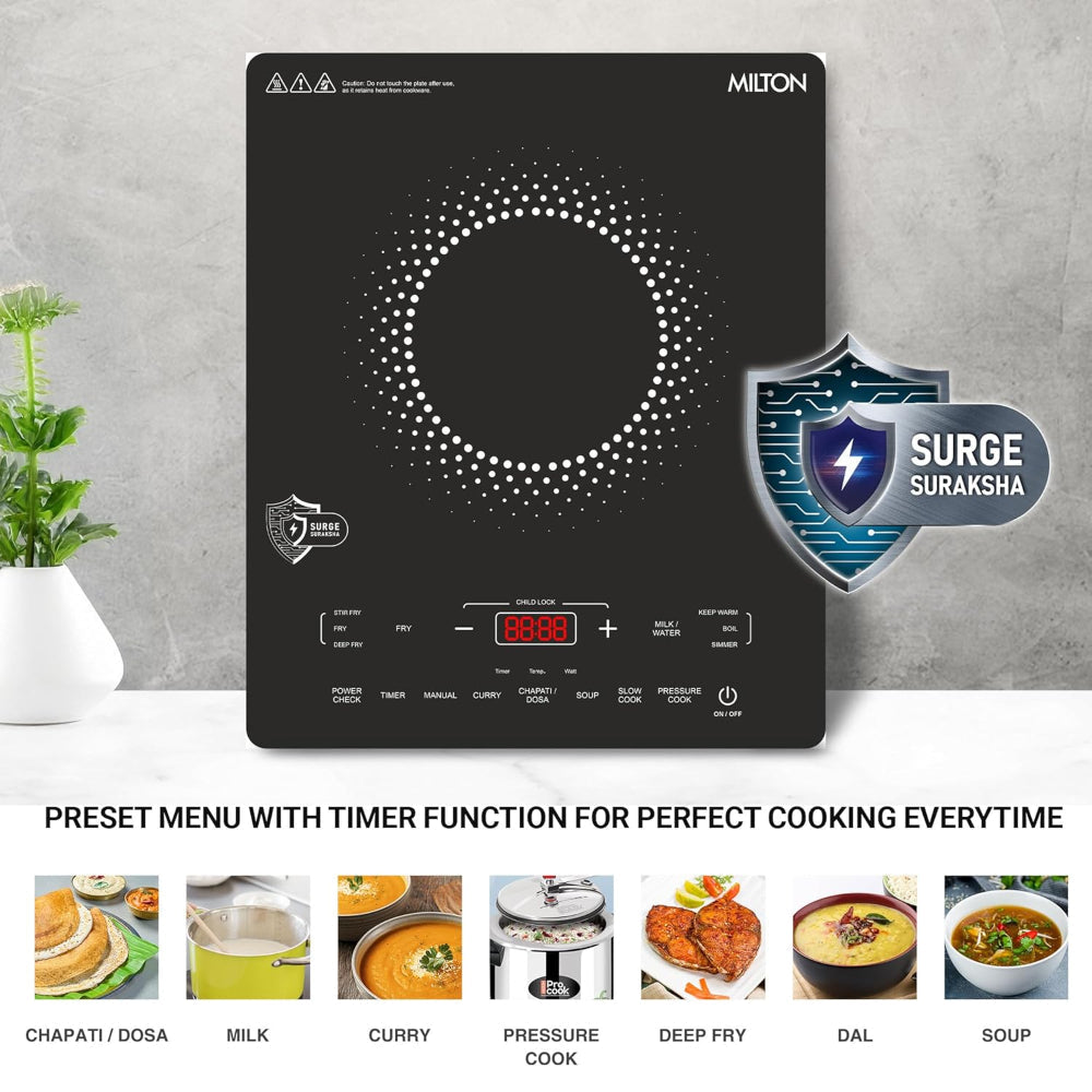 Milton Elio Elite 21.0 2100 Watts Portable Induction Cooktop | 5KV Surge Protection | Black