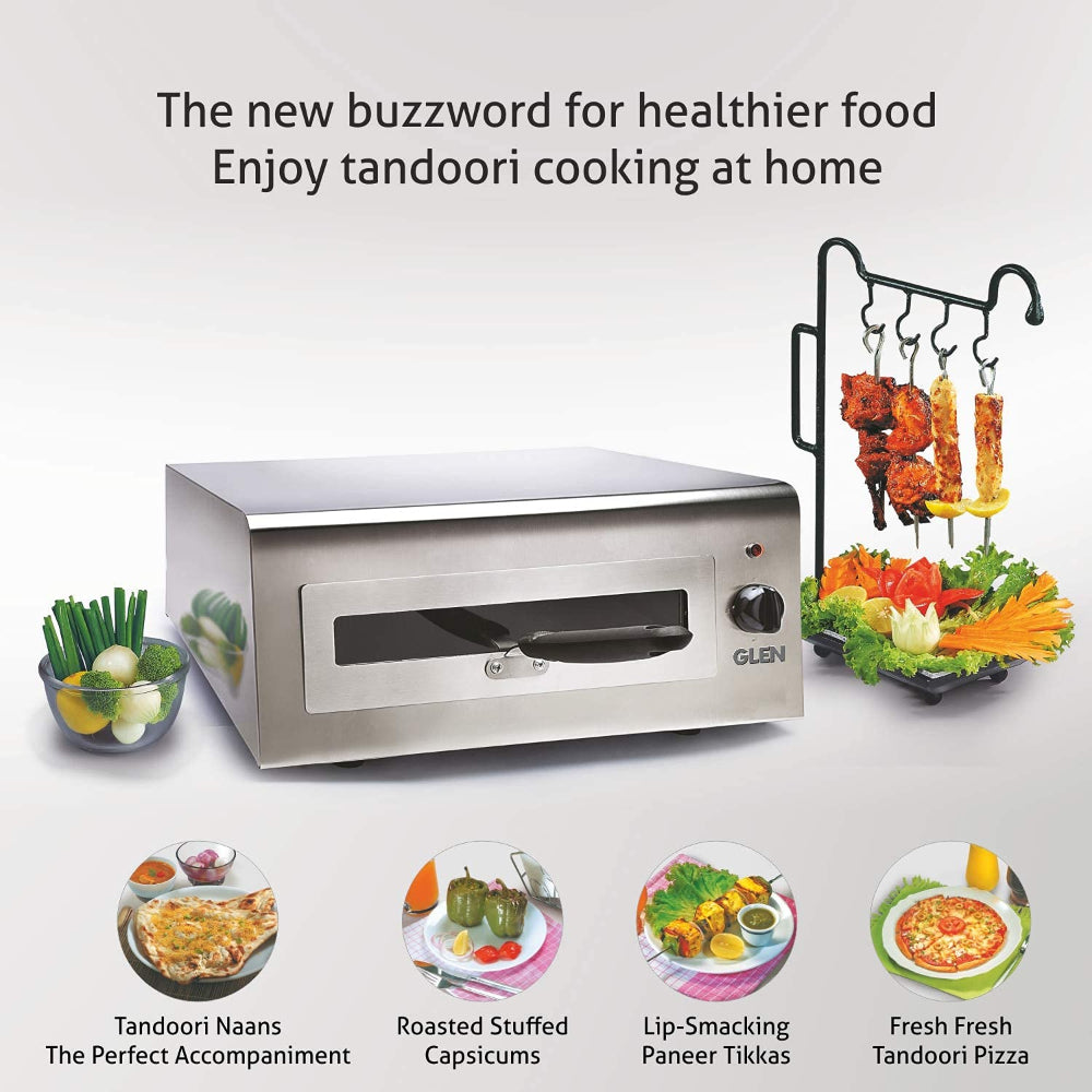 Glen Electric 1100 Watts Tandoor and Grill with Matt Finish | Stainless Steel Body | Silver