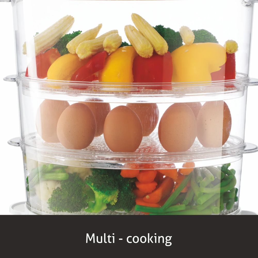 Glen Electric 900 Watts Food Steamer with 60 Minute Timer | 3 Food Grade Containers | White
