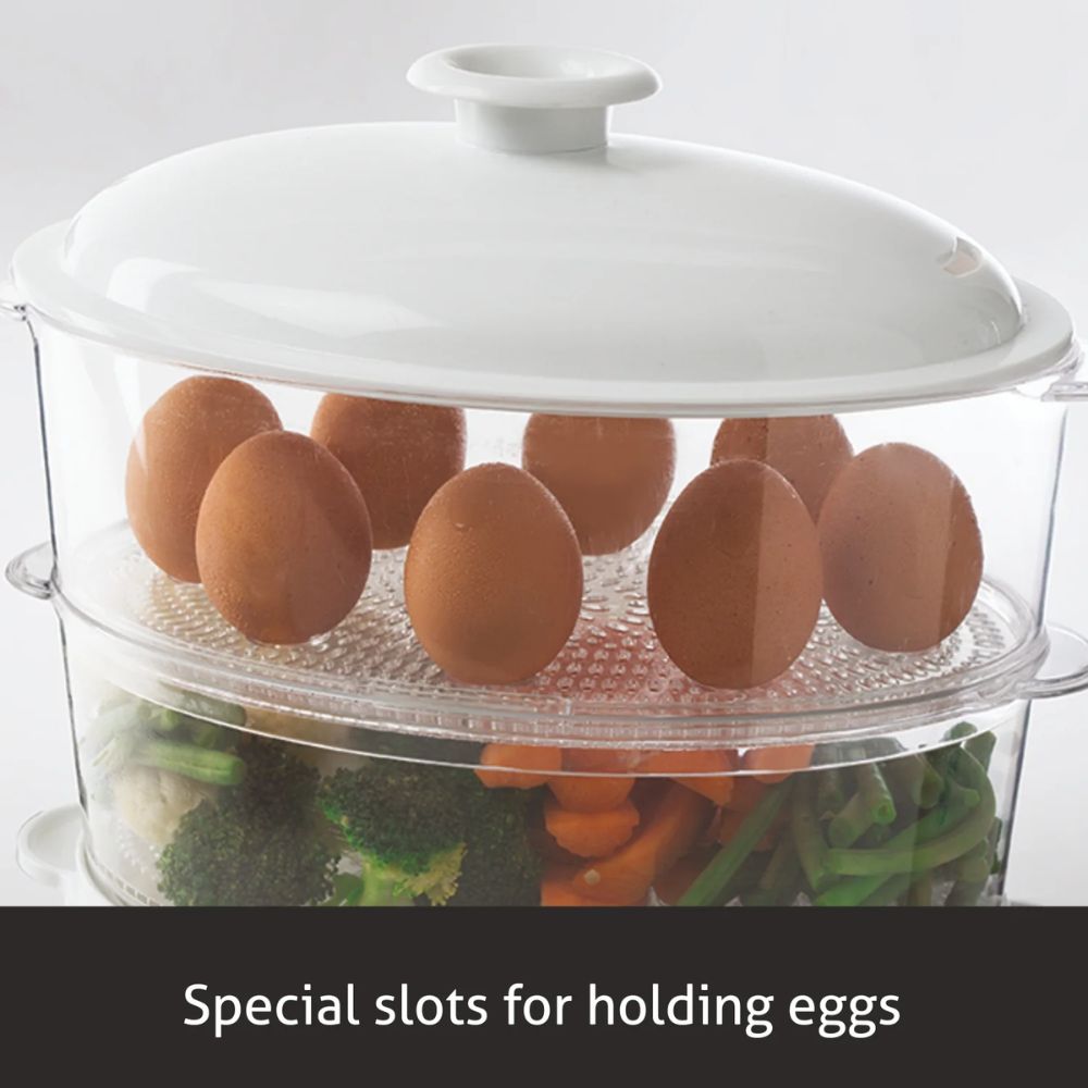 Glen Electric 900 Watts Food Steamer with 60 Minute Timer | 3 Food Grade Containers | White