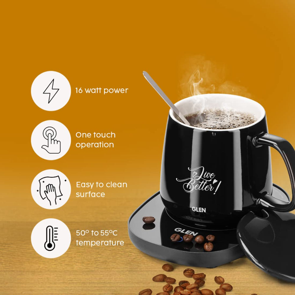 Glen Electric 16 Watts Coffee Mug Warmer Plate with Auto Shut Off and Heating Function | Black