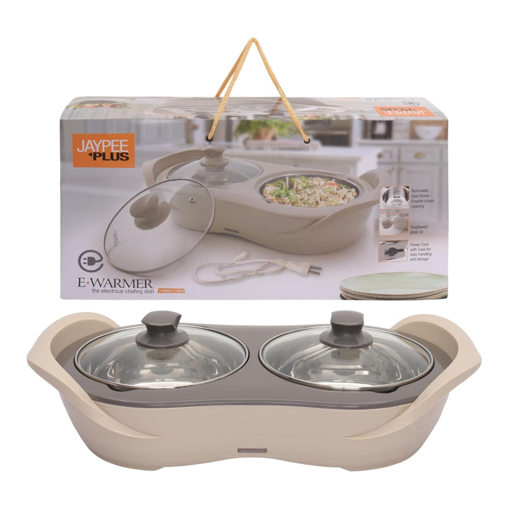 Jaypee Plus E- Warmer Stainless Steel Electric Casserole Set with Removable Containers | 2 in 1 Electric Bowl for Food Warmer & Buffet Server
