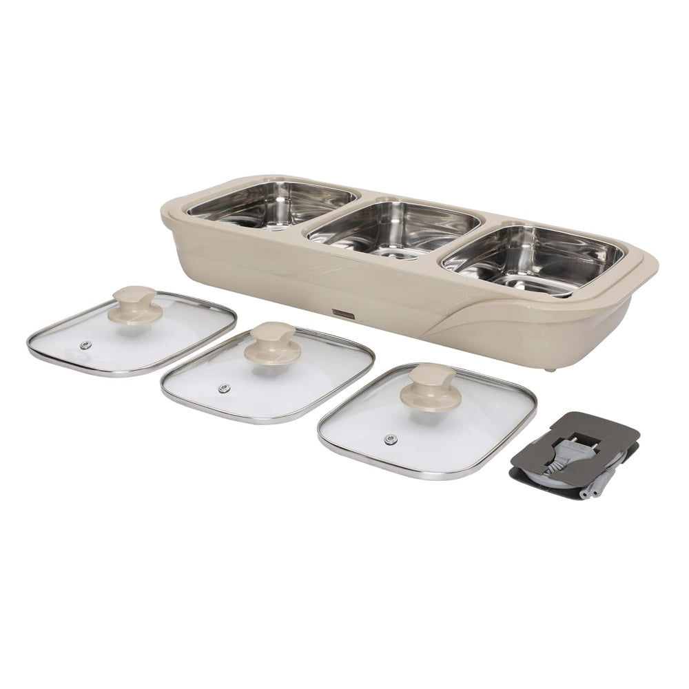 Jaypee Plus E-3 Electric Casserole Set with Toughened Glass Lid | 3 in 1 Electric Bowl for Food Warmer & Buffet Server