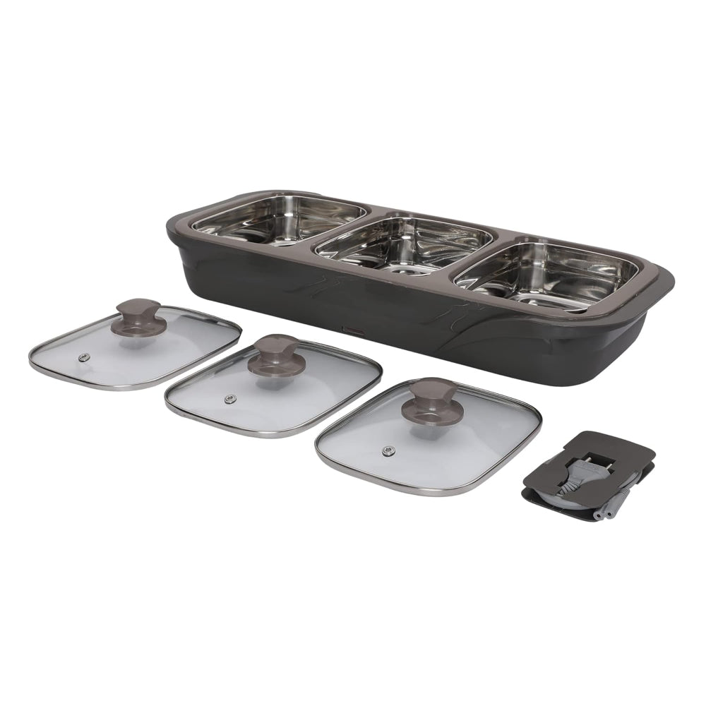 Jaypee Plus E-3 Electric Casserole Set with Toughened Glass Lid | 3 in 1 Electric Bowl for Food Warmer & Buffet Server