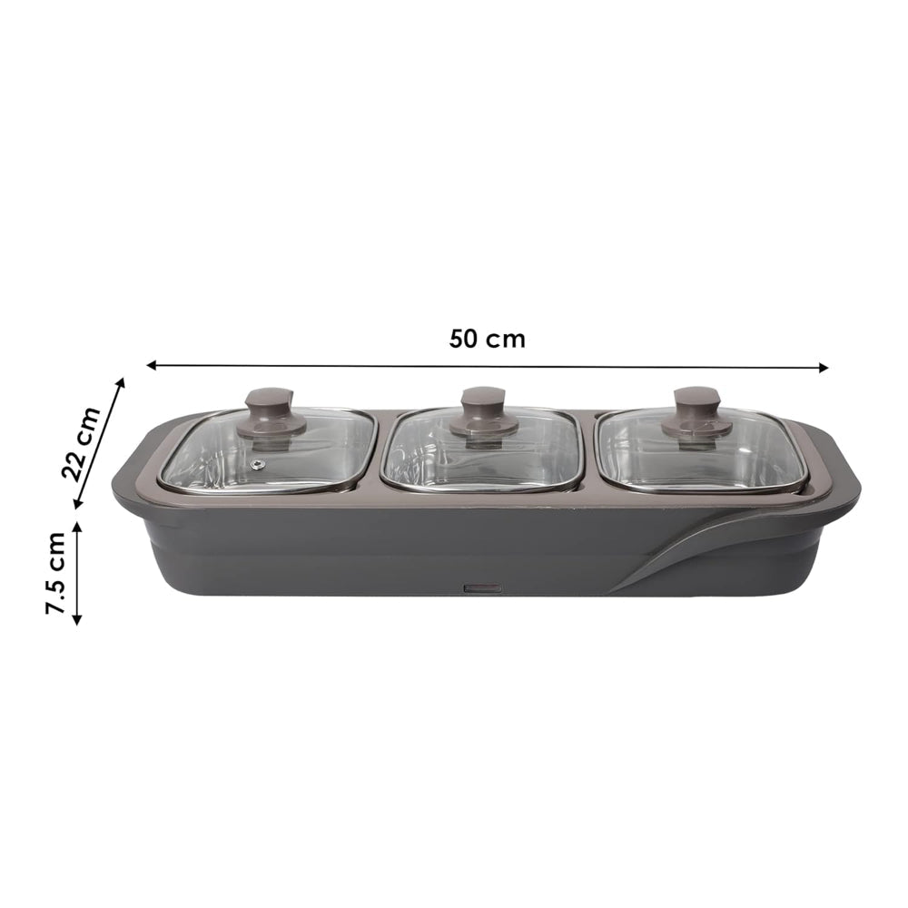 Jaypee Plus E-3 Electric Casserole Set with Toughened Glass Lid | 3 in 1 Electric Bowl for Food Warmer & Buffet Server