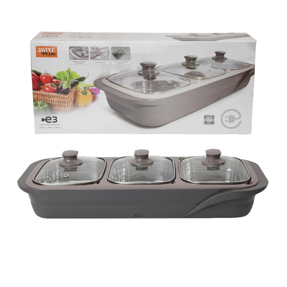 Jaypee Plus E-3 Electric Casserole Set with Toughened Glass Lid | 3 in 1 Electric Bowl for Food Warmer & Buffet Server