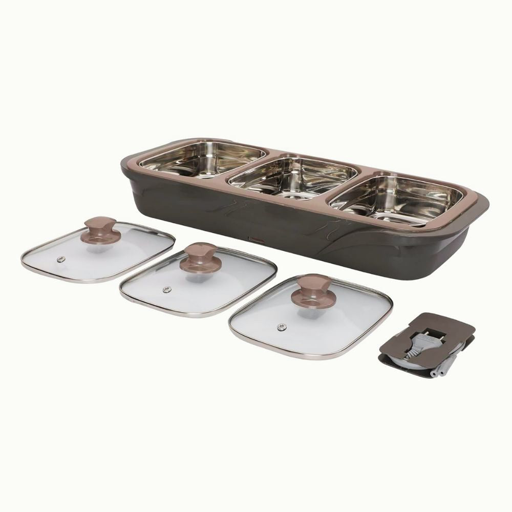 Jaypee Plus E-3 Electric Casserole Set with Toughened Glass Lid | 3 in 1 Electric Bowl for Food Warmer & Buffet Server