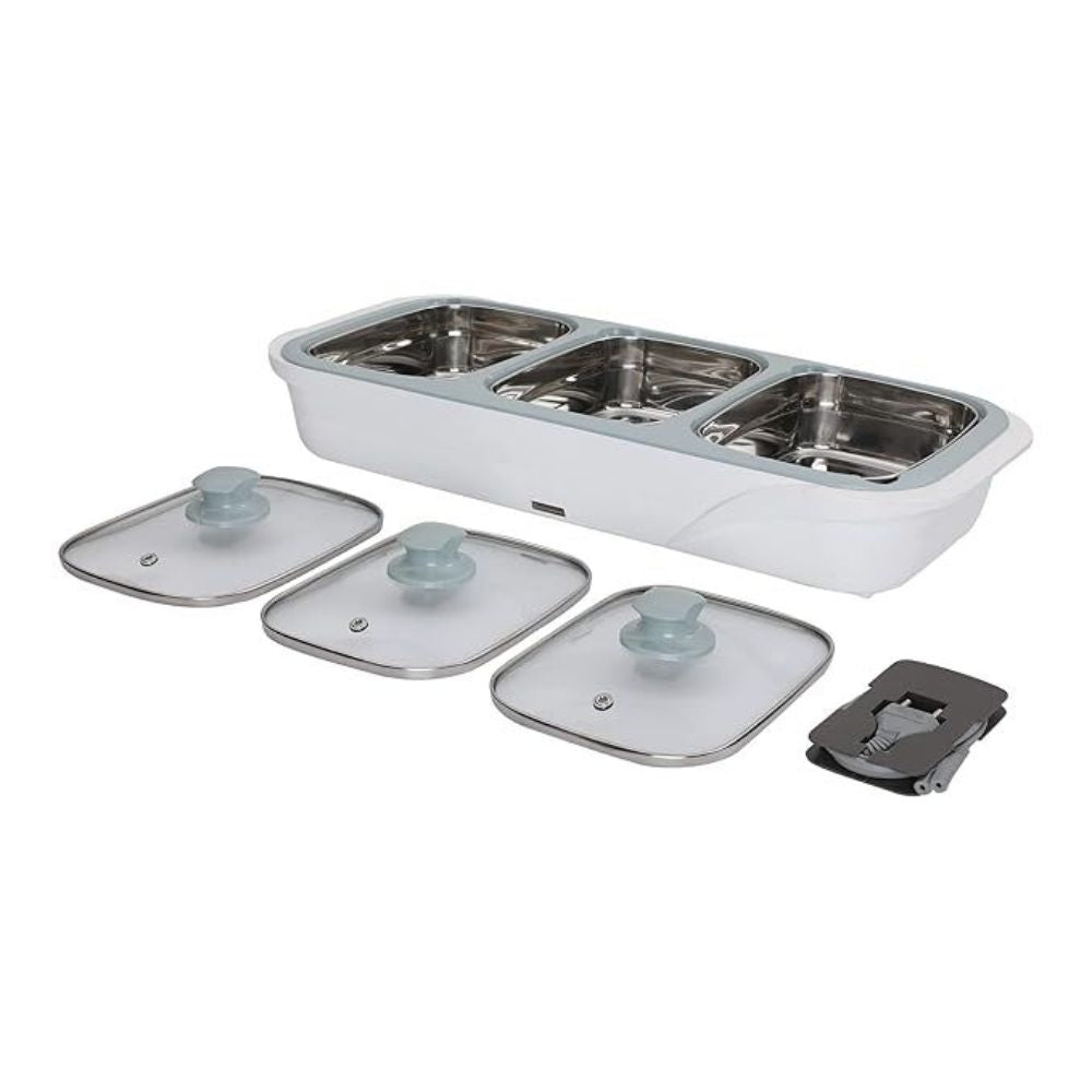 Jaypee Plus E-3 Electric Casserole Set with Toughened Glass Lid | 3 in 1 Electric Bowl for Food Warmer & Buffet Server