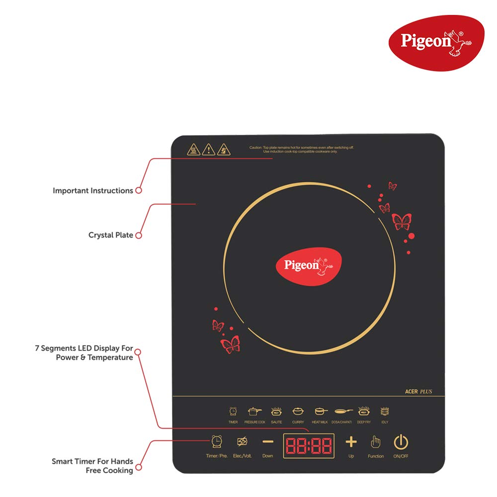 Pigeon Acer Plus Induction Cooktop 1800 watts with Feather touch control | Black