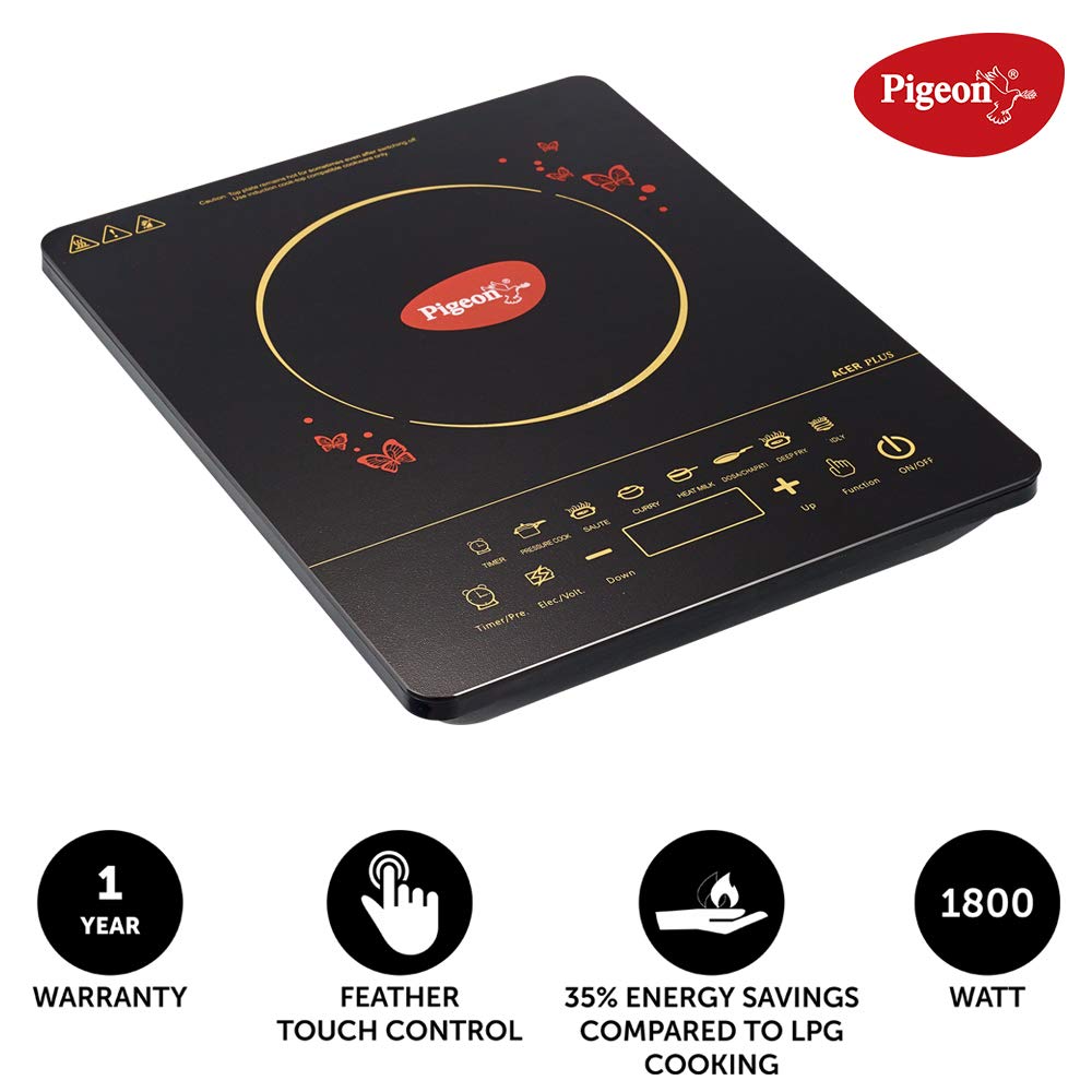 Pigeon Acer Plus Induction Cooktop 1800 watts with Feather touch control | Black