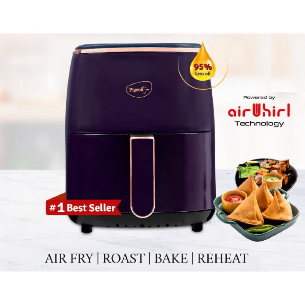Pigeon Healthifry Plus 1400 Watt 4.2 Litre Digital Air Fryer | 360° High Speed Air Circulation Technology | Purple