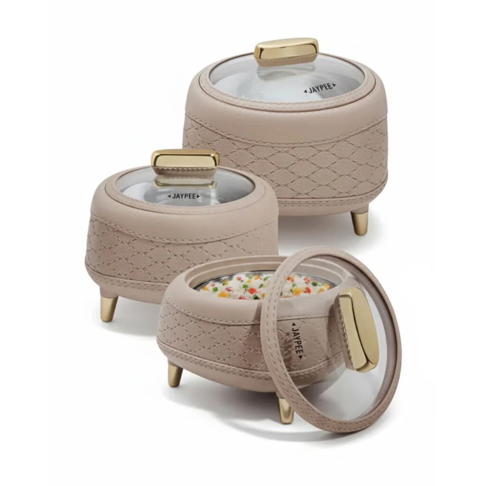 Jaypee Kingston Klass Insulated Casserole Set with Glass Lid | Set of 3 Pcs