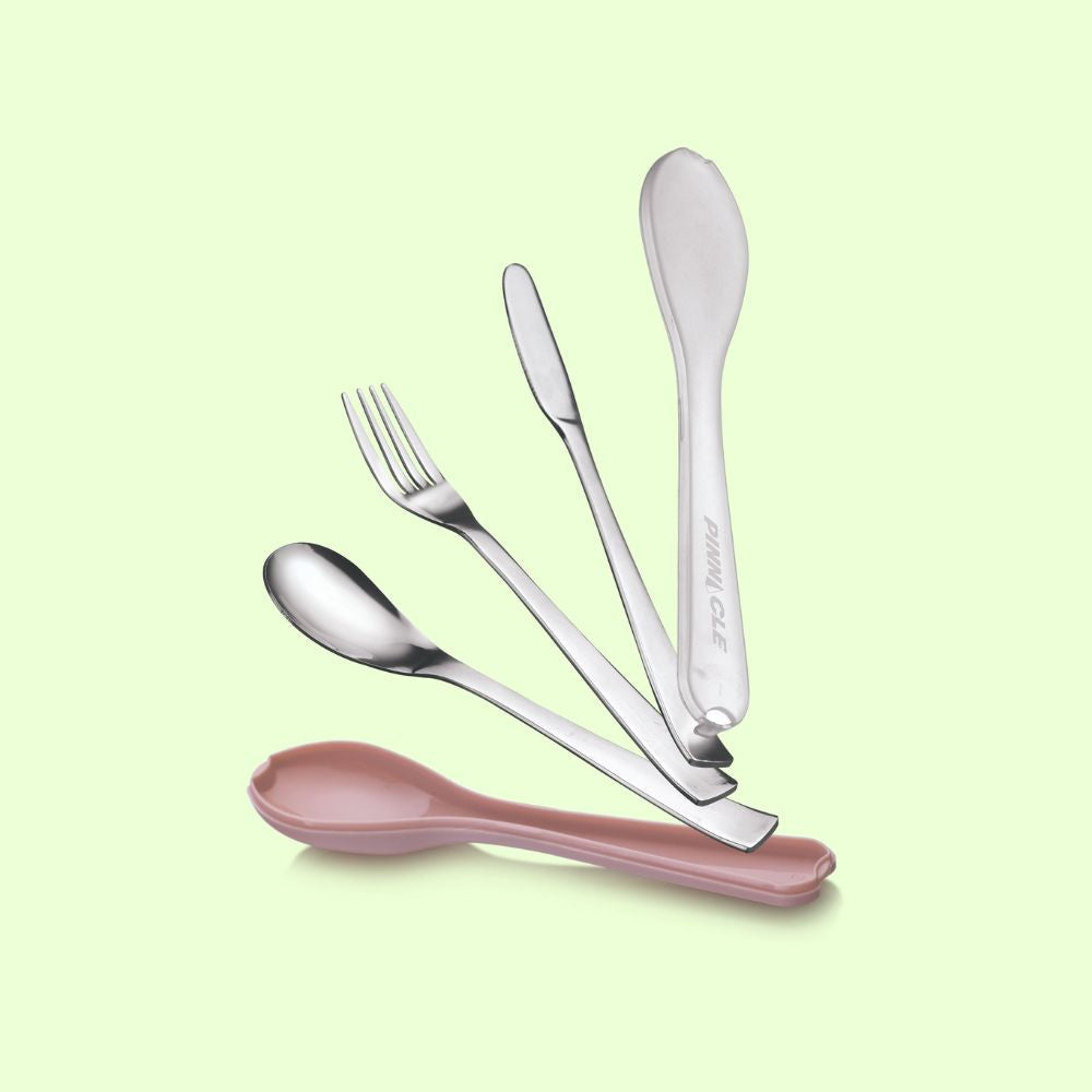 Pinnacle Pina Stainless Steel Pocket Cutlery Set with Cover | 1 Spoon + 1 Fork + 1 Knife | Travel Cutlery Set | Set of 3 Pcs