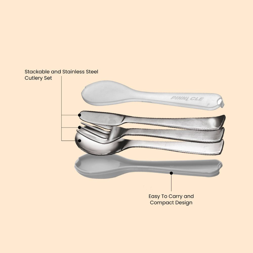 Pinnacle Pina Stainless Steel Pocket Cutlery Set with Cover | 1 Spoon + 1 Fork + 1 Knife | Travel Cutlery Set | Set of 3 Pcs