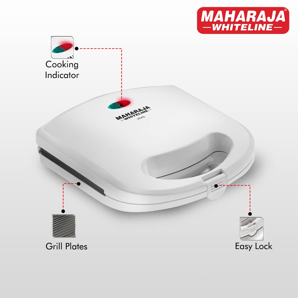 Maharaja Whiteline 2 Slice 750 Watts Grill Sandwich Maker | White