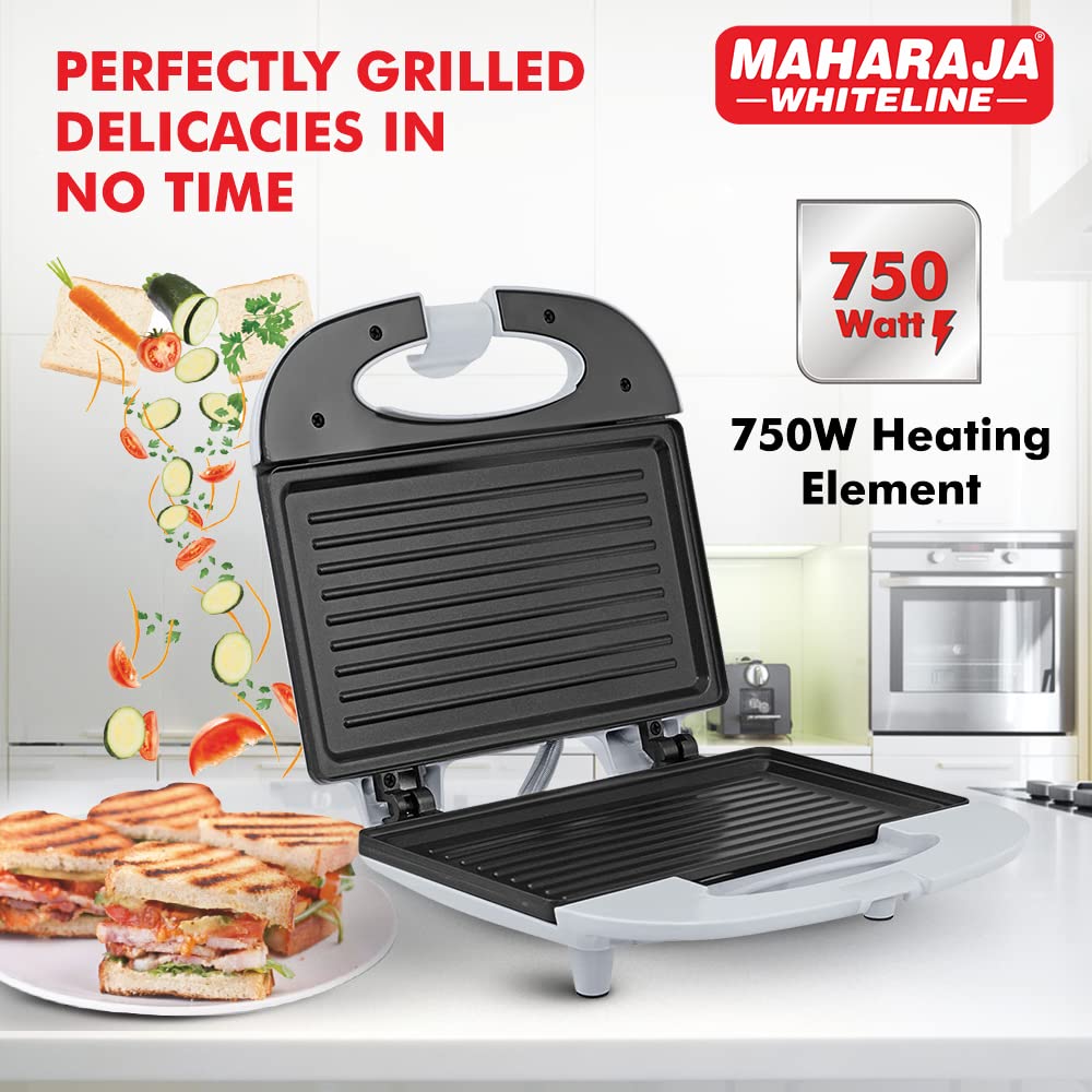 Maharaja Whiteline 2 Slice 750 Watts Grill Sandwich Maker | White