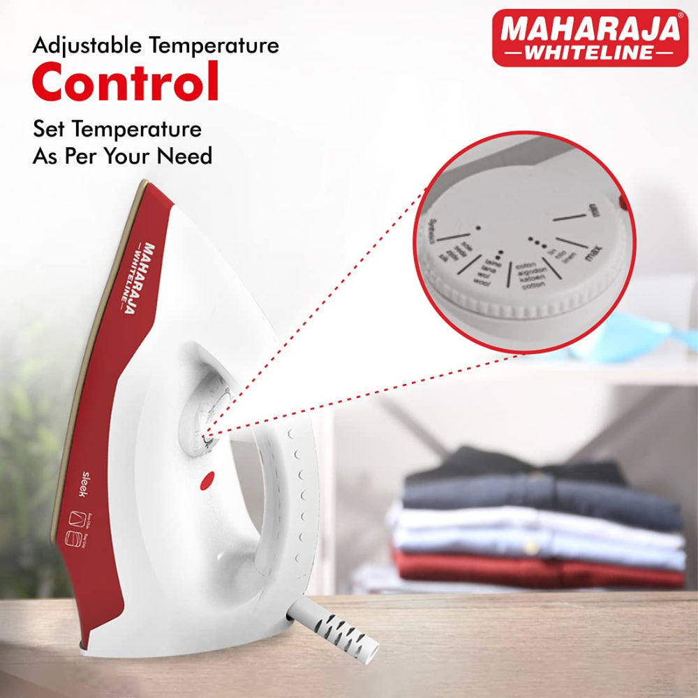 Maharaja Whiteline Sleek 1000 Watt Dry Iron | White & Red