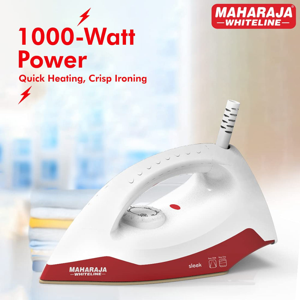 Maharaja Whiteline Sleek 1000 Watt Dry Iron | White & Red
