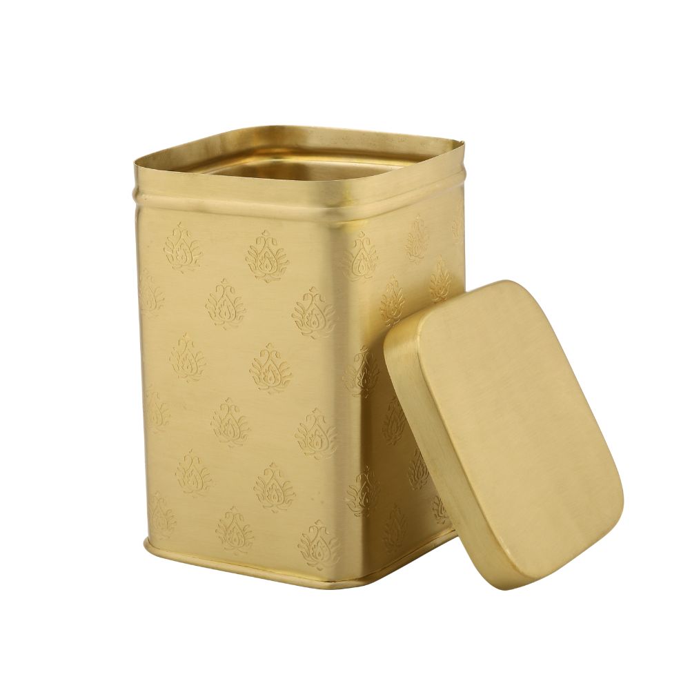 LaCoppera Pure Brass 1250 ML Cube Mor Dabba | Spice & Snack Container | 1 Pc