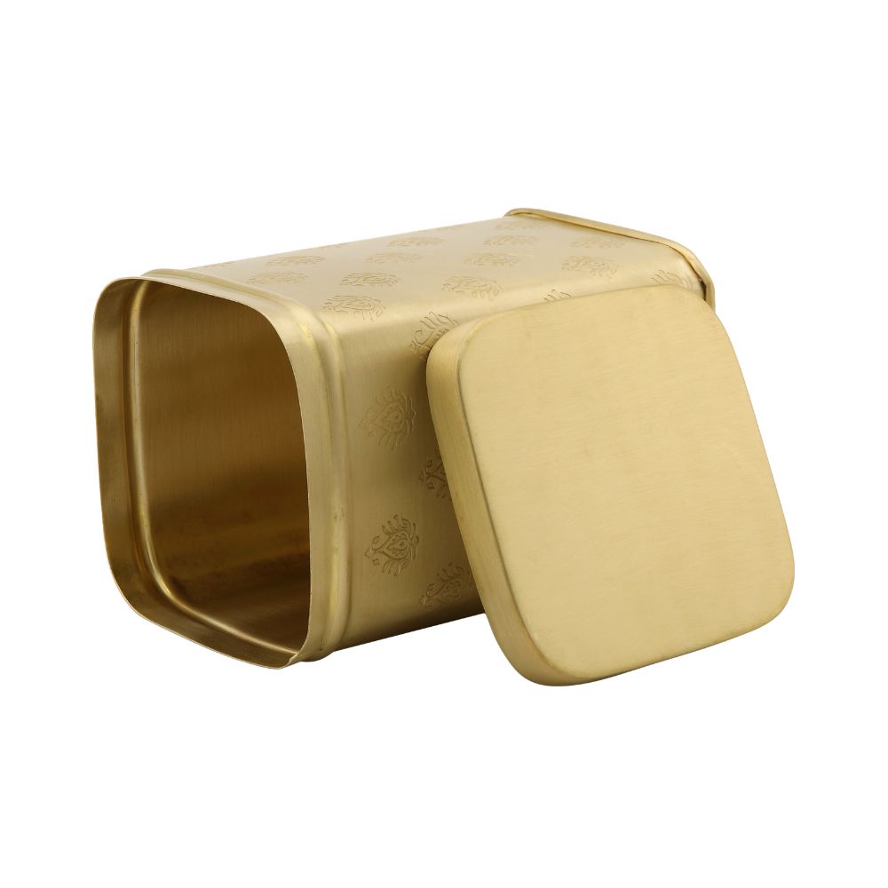 LaCoppera Pure Brass 1250 ML Cube Mor Dabba | Spice & Snack Container | 1 Pc