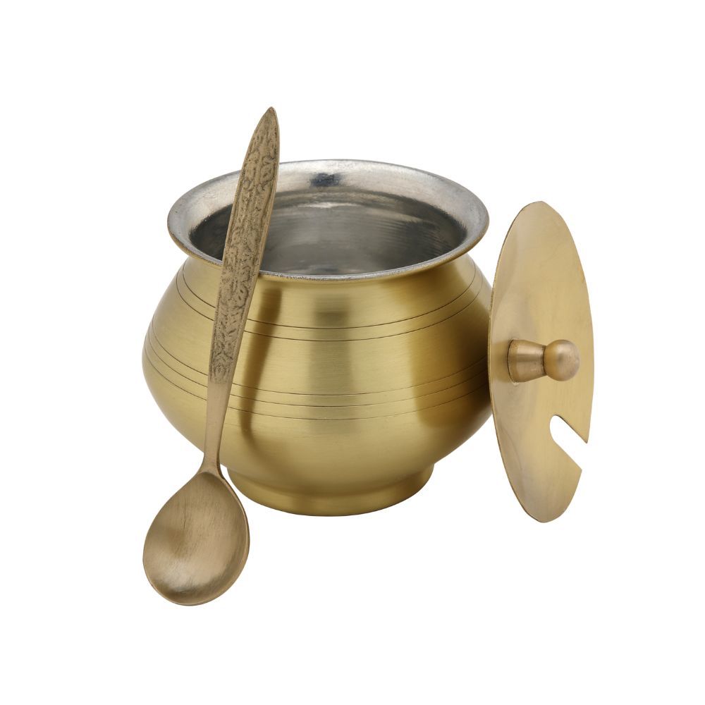 Lacoppera Brass Sundara 400 ML Ghee Pot with Serving Spoon | Golden