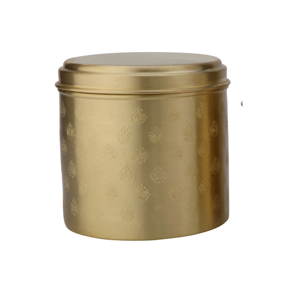 LaCoppera Pure Brass Mor Round Dabba | Spice & Snack Container | 1 Pc