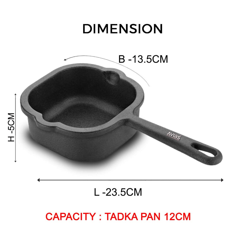 Avias Cast Iron 12 cm Tadka Pan | Gas & Induction Compatible | Black