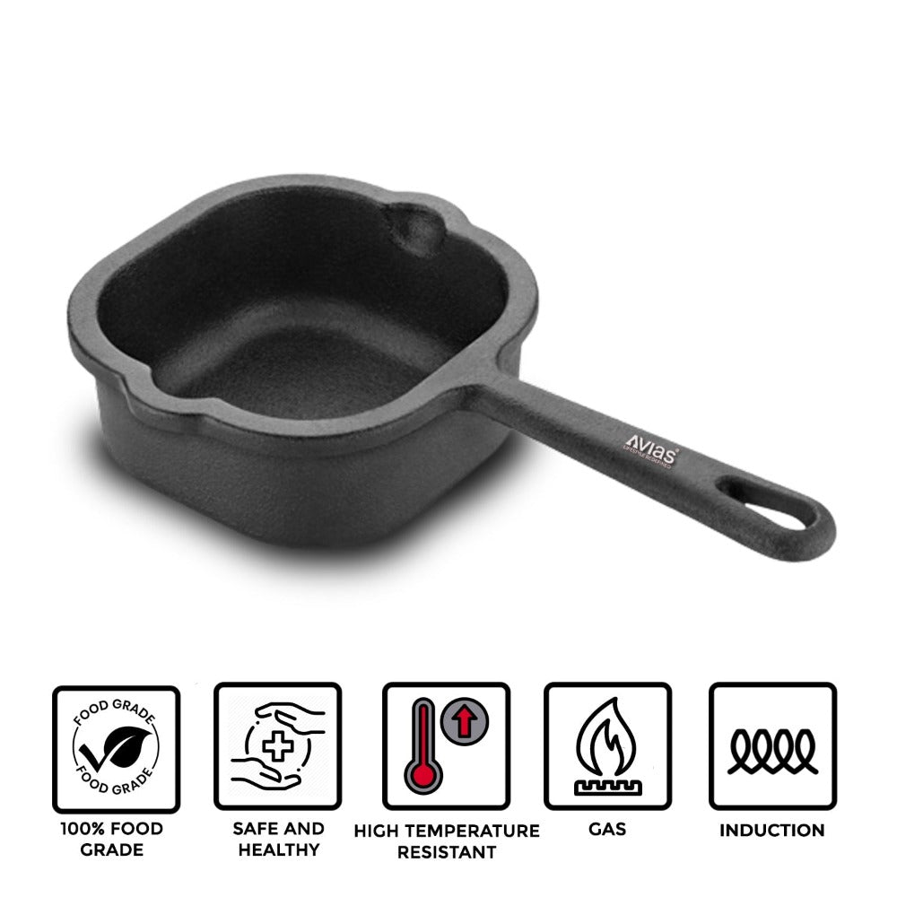 Avias Cast Iron 12 cm Tadka Pan | Gas & Induction Compatible | Black