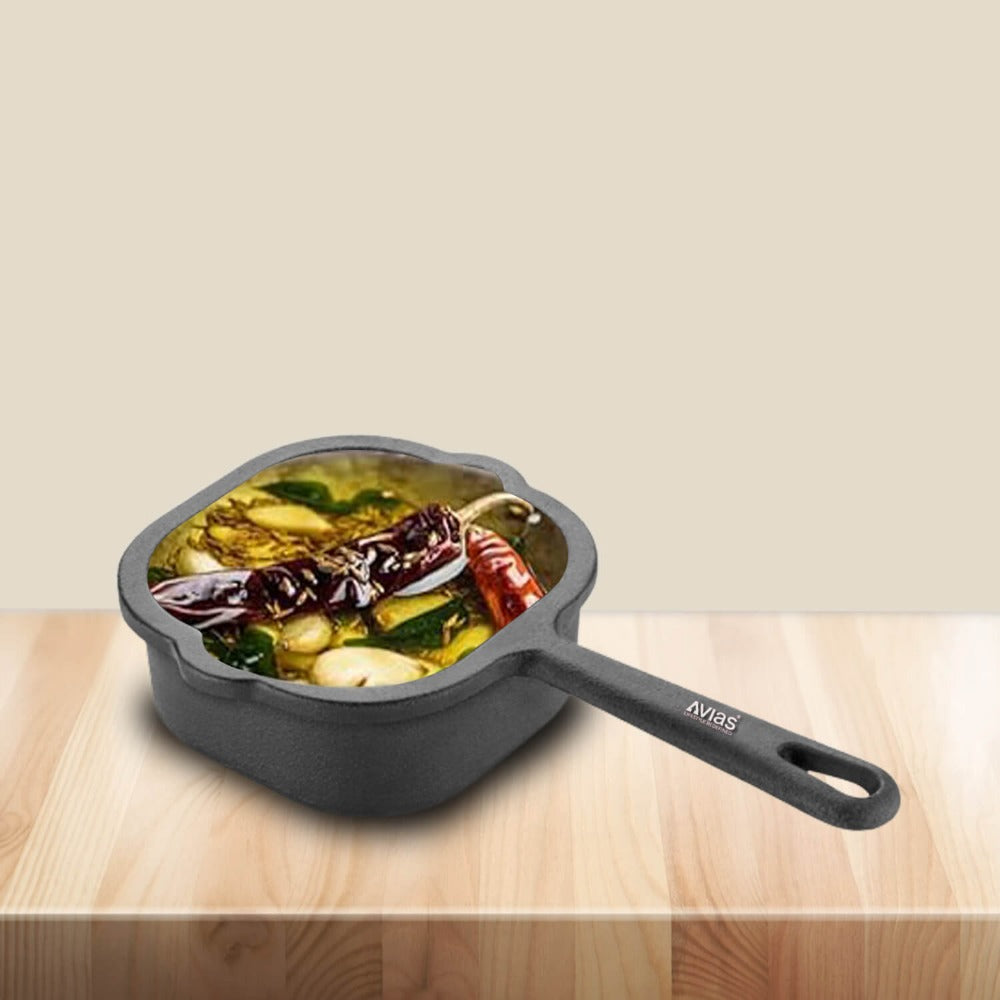 Avias Cast Iron 12 cm Tadka Pan | Gas & Induction Compatible | Black