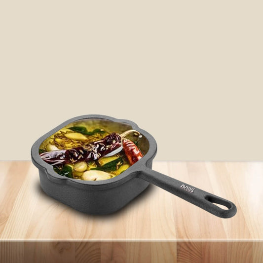 Avias Cast Iron 12 cm Tadka Pan | Gas & Induction Compatible | Black