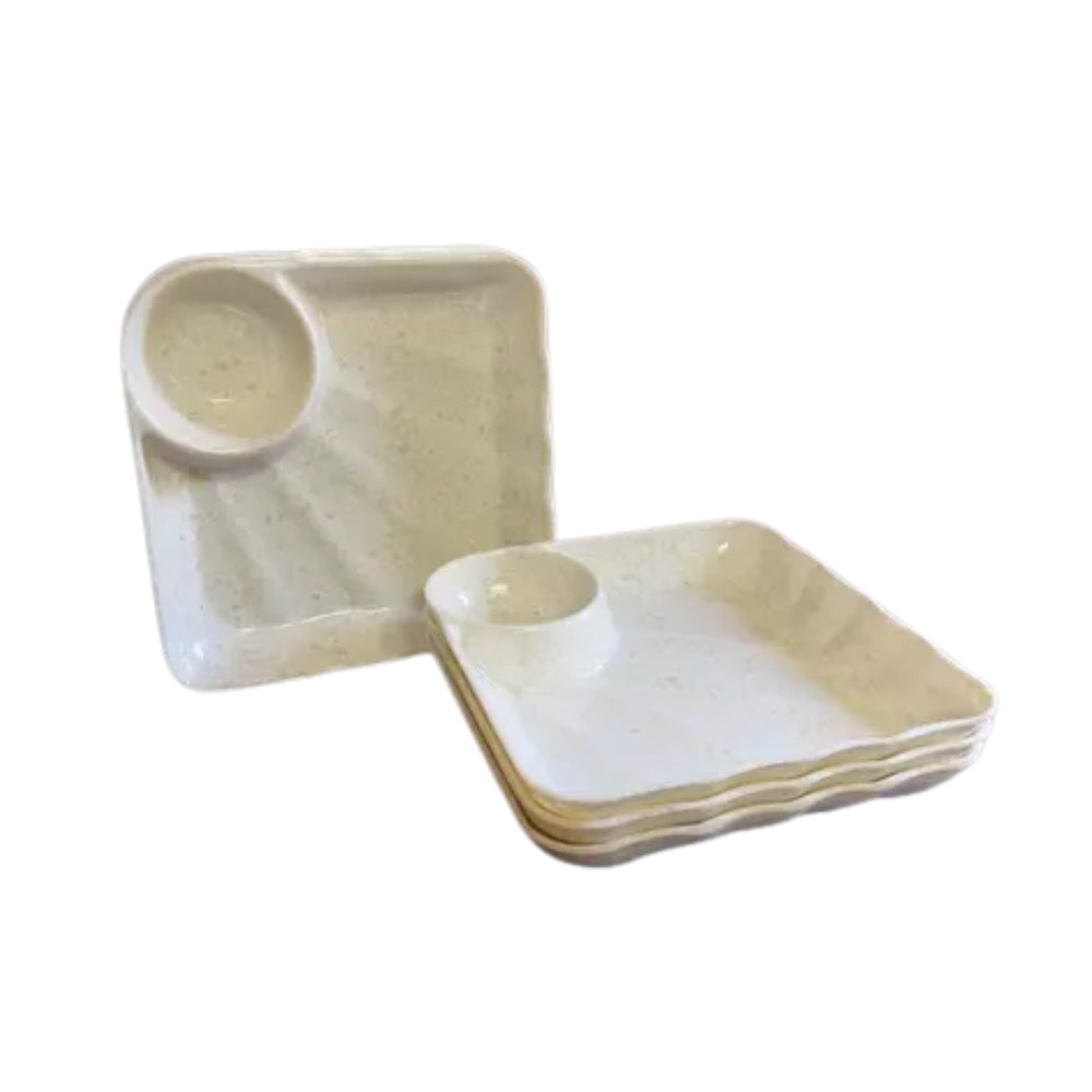 Terraware 6 Inch Square Chip & Dip Matt Finish Snack Plate | Cream | 1 Pc