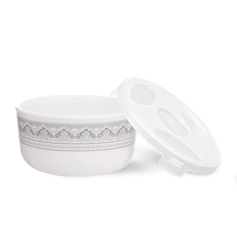 Larah by Borosil Opalware Katori with Lid | 6 Bowls and 6 Lids