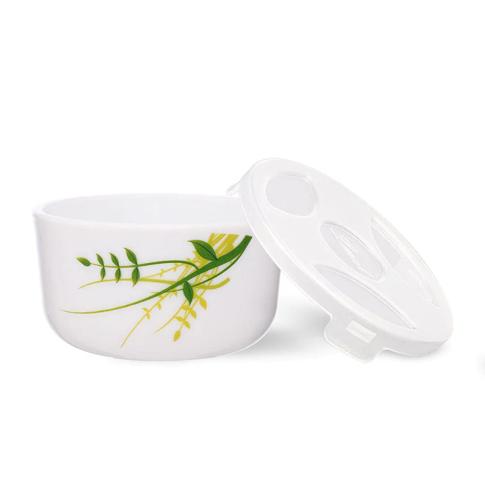 Larah by Borosil Opalware Katori with Lid | 6 Bowls and 6 Lids