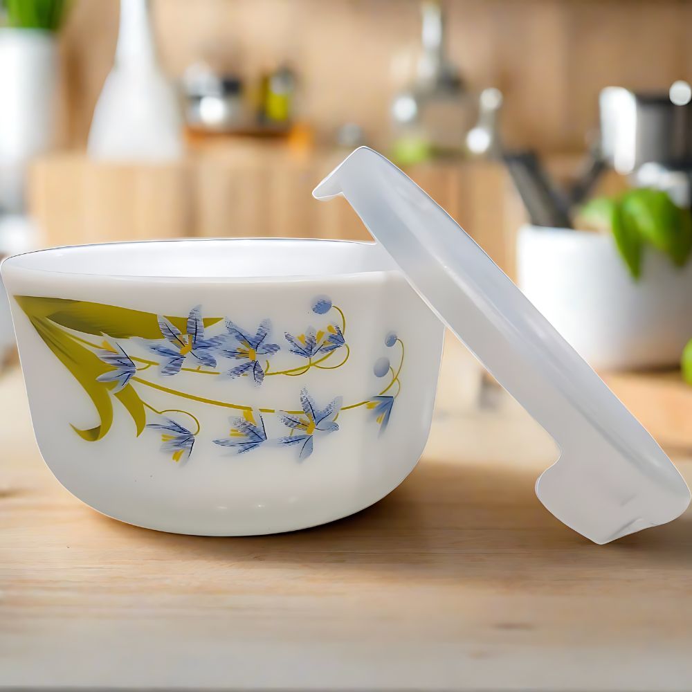 Larah by Borosil Opalware Katori with Lid | 6 Bowls and 6 Lids