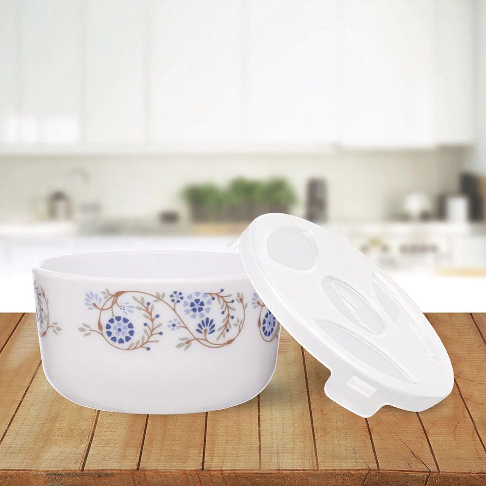 Larah by Borosil Opalware Katori with Lid | 6 Bowls and 6 Lids