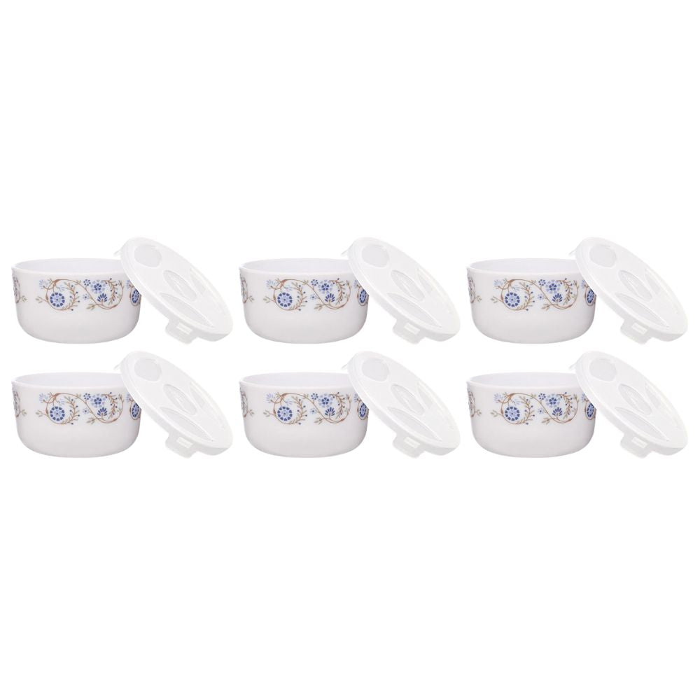 Larah by Borosil Opalware Katori with Lid | 6 Bowls and 6 Lids