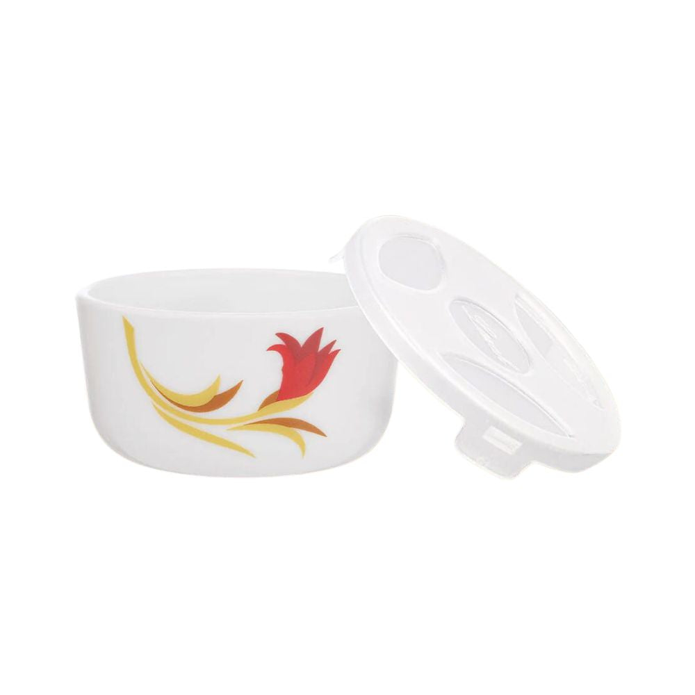 Larah by Borosil Opalware Katori with Lid | 6 Bowls and 6 Lids