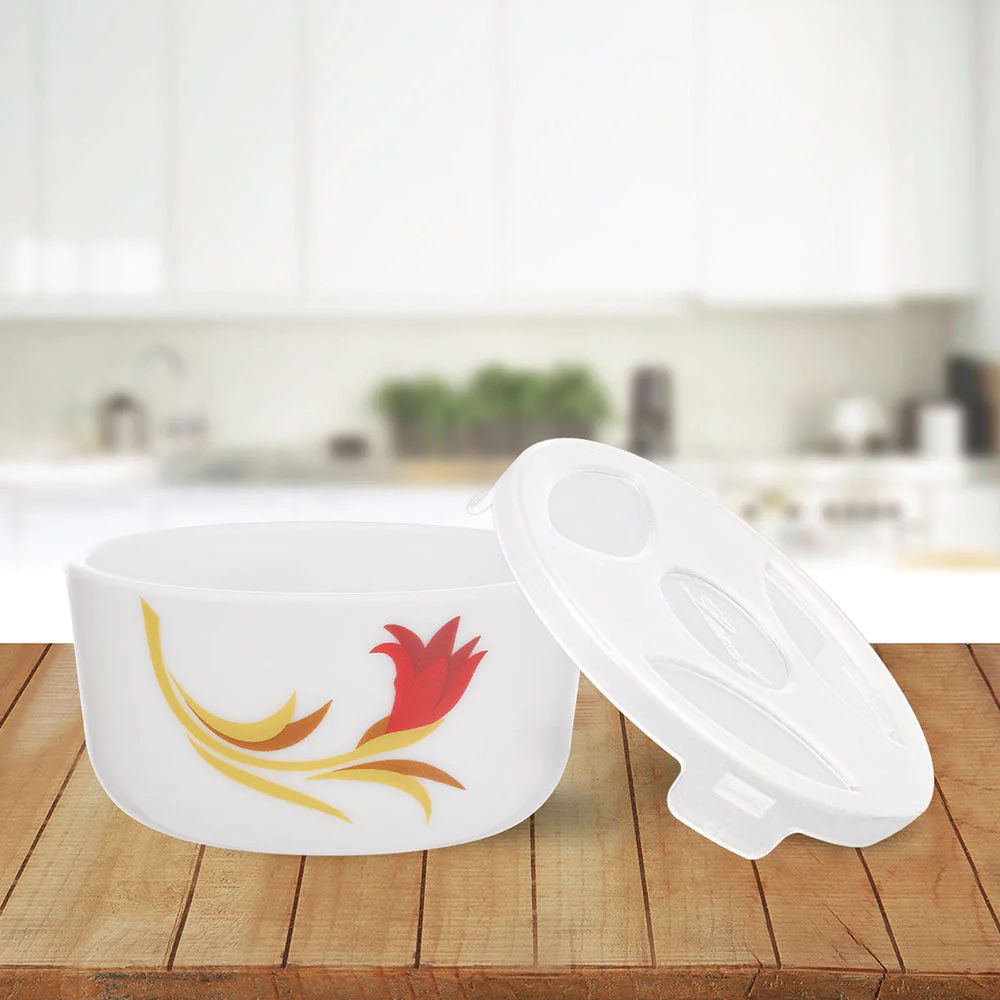 Larah by Borosil Opalware Katori with Lid | 6 Bowls and 6 Lids