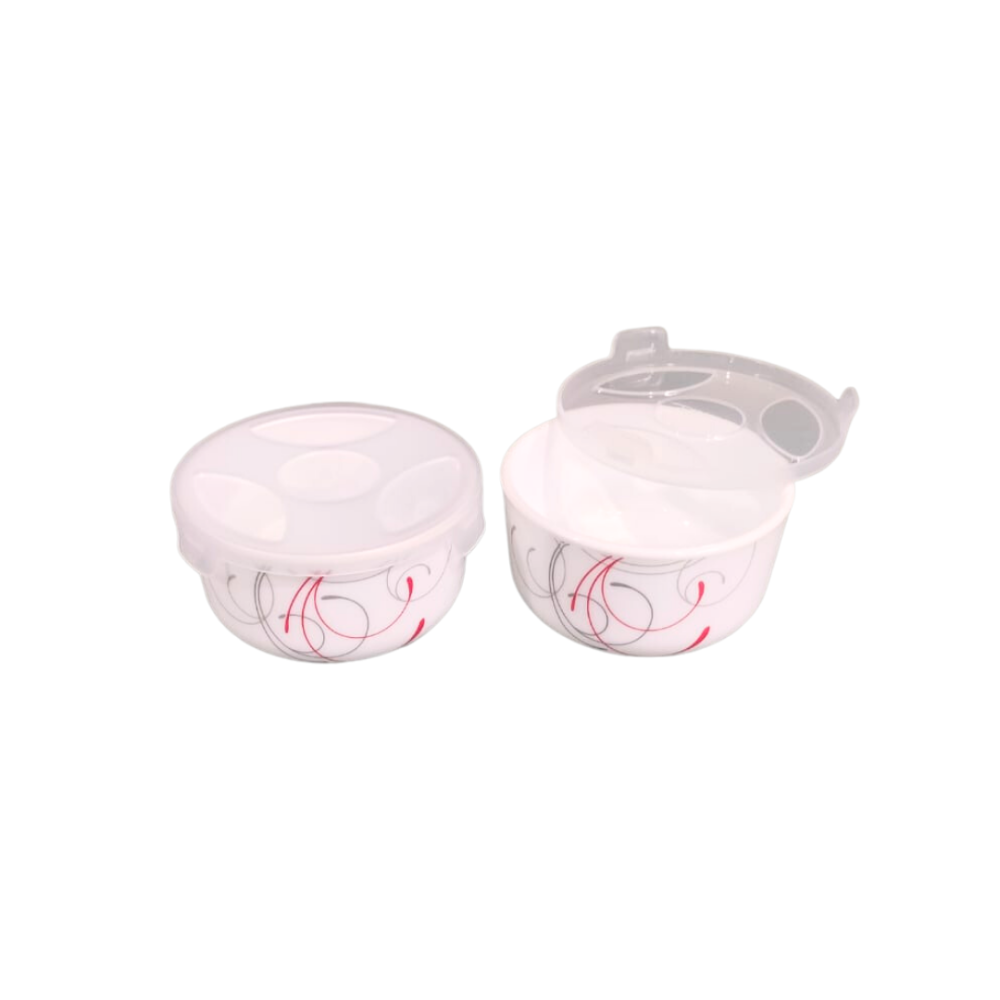 Larah by Borosil Opalware Katori with Lid | 6 Bowls and 6 Lids