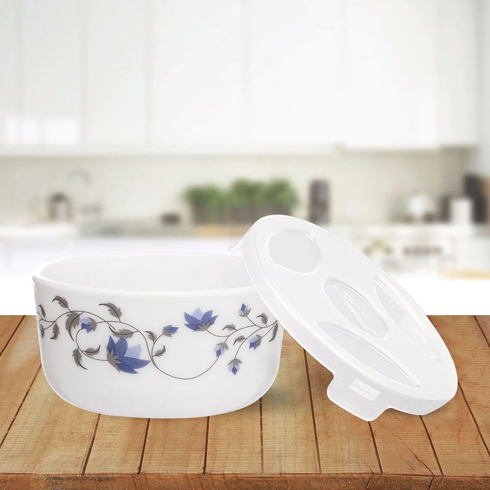 Larah by Borosil Opalware Katori with Lid | 6 Bowls and 6 Lids