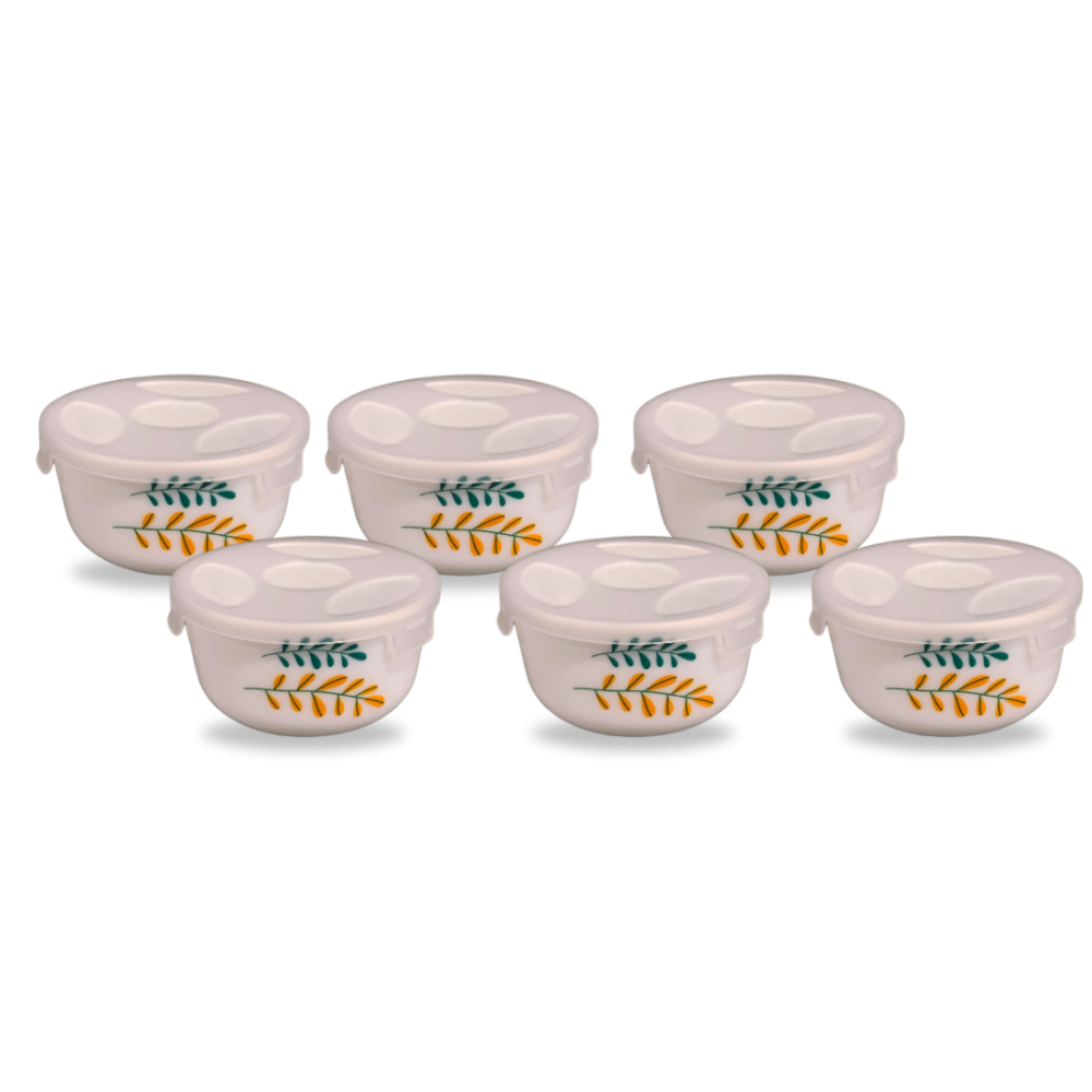 Larah by Borosil Opalware Katori with Lid | 6 Bowls and 6 Lids